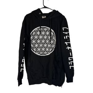 Eunoian Women’s Black Graphic Hooded Sweatshirt Long Sleeve Cotton Size XL